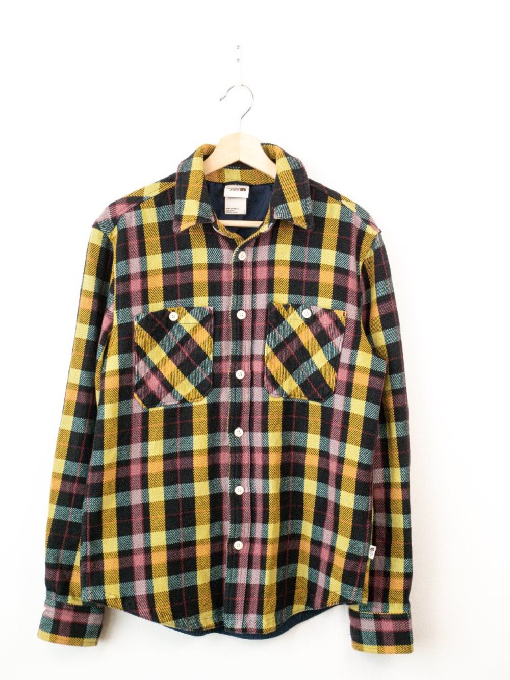The North Face Mens Small Plaid Flannel Shirt Jacket Yellow Black Shacket Sz S